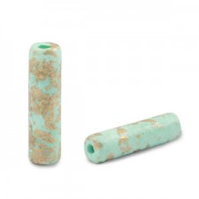 DQ Greek Ceramic bead Gold spot Tube 20x5mm Light turquoise